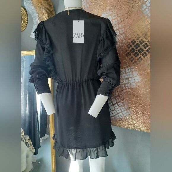 NWT Zara Chiffon and Lace Ruffled Mini Dress - Picture 11 of 12